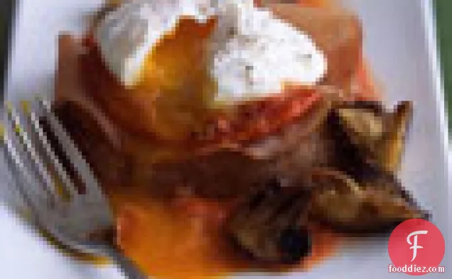Poached Eggs with Roasted Tomatoes, Mushrooms, and Ham