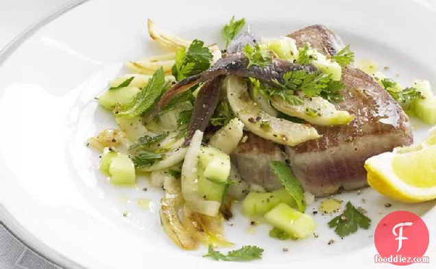 Tuna with Warm Cucumber and Fennel Salad