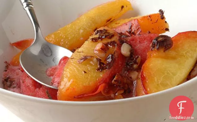 Broiled Peaches and Hazelnuts with Vanilla Ice Cream