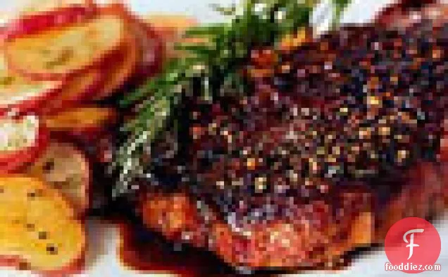 Rib-Eye Steak au Poivre with Balsamic Reduction
