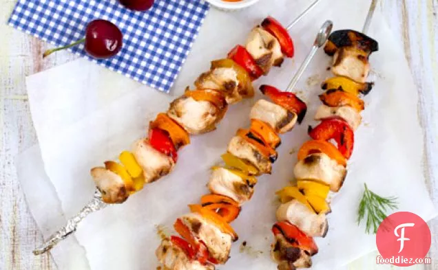 Grilled Chicken Kebabs With Roasted Pepper Dip