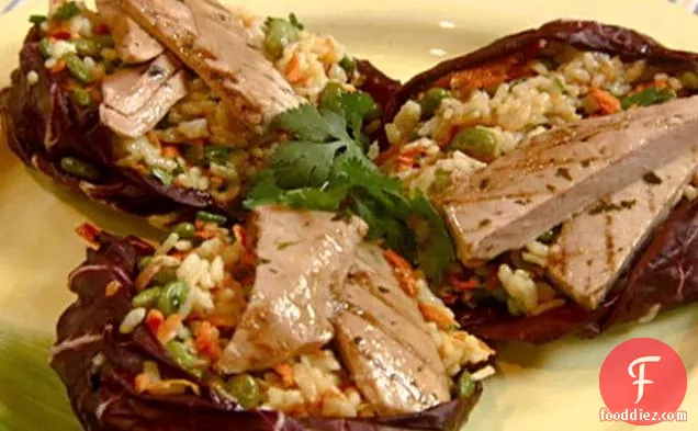 एडामे-टेरीयाकी टूना के साथ चावल का सलाद