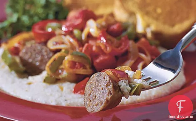 टमाटर-काली मिर्च स्वाद के साथ इतालवी सॉसेज