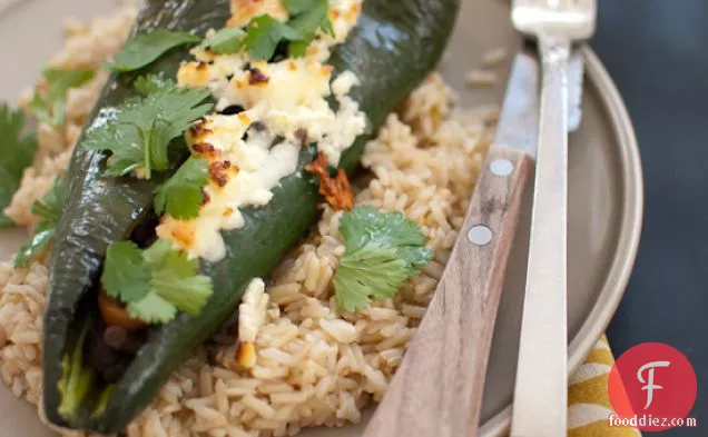 Beer Bean Stuffed Poblano Peppers