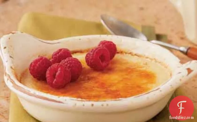 Honey Crème Brûlée with Raspberries