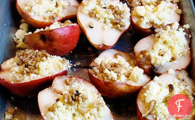 Roasted Pears With Lemon Stilton, Walnuts And Honey