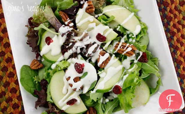 Honey Goat Cheese Dressing With Apples, Pecans And Craisins Ove