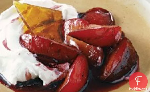 Honey-roasted Plums With Mascarpone Cream And Brittle