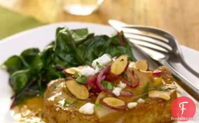 Honey Braised Pork Chops With Pears , Red Onion, Feta & Onion