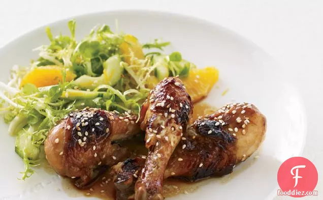 Honey-Soy Sauce Chicken with Mâche-and-Citrus Salad