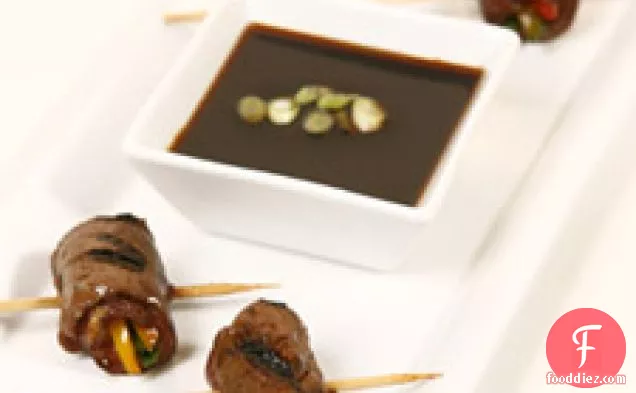 Grilled Beef Rolls With Scallion Soy Dipping Sauce