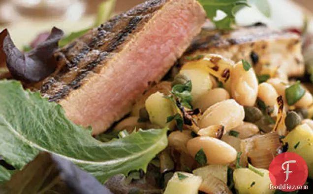 Grilled Tuna with White Bean and Charred Onion Salad