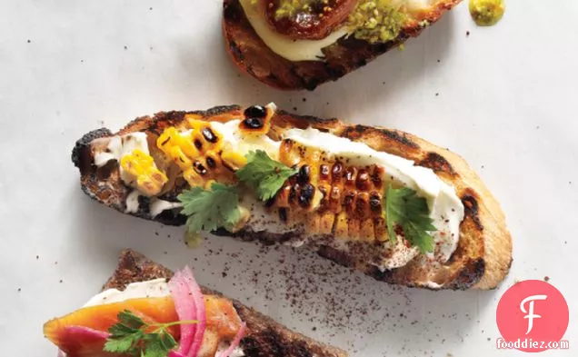 Grilled Corn, Crema Mexicana & Cilantro Crostini