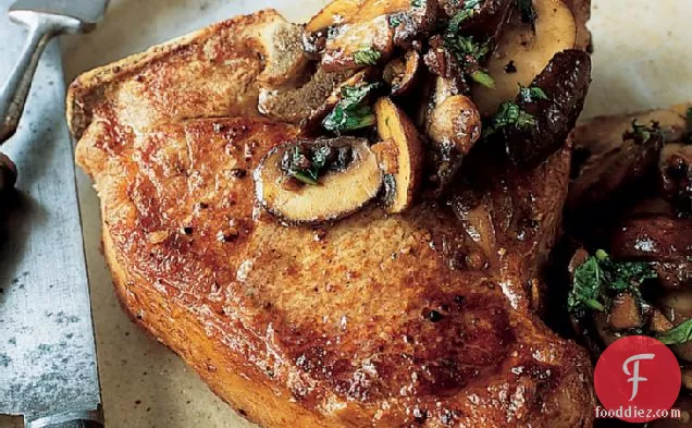 Pan-Fried Veal Chops with Mushrooms and Cilantro