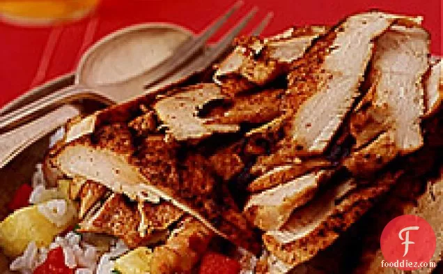 अनानास-सीताफल चावल के साथ जर्क चिकन