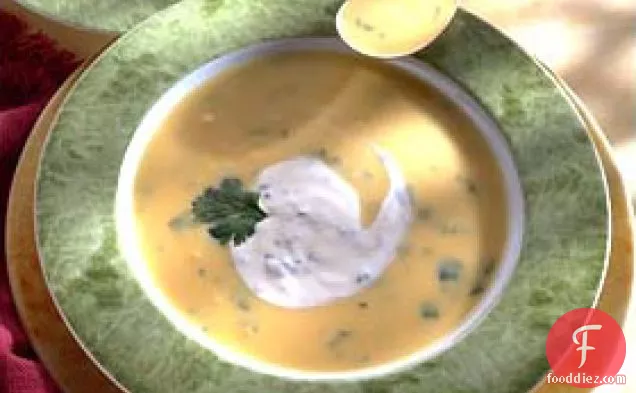Yellow Squash Soup With Cilantro Sour Cream