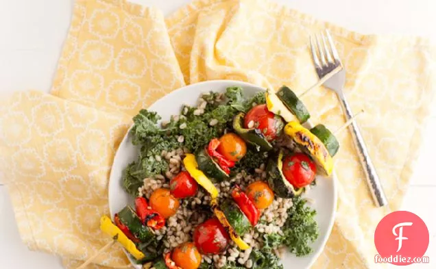 Cilantro-lime Marinated Veggie Kabobs With Barley Kale Salad