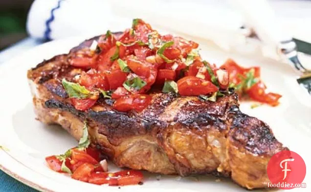 Rib-Eye Steaks with Tomato-Basil Relish