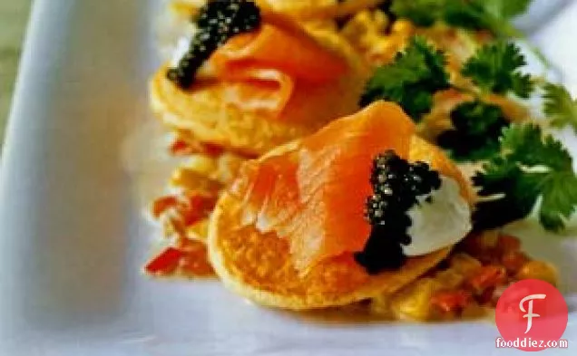 Red Pepper Pancakes With Corn And Caviar