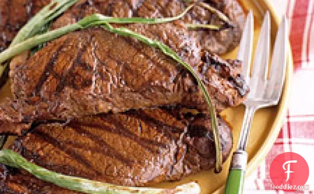 Grilled Marinated Strip Steak With Scallions