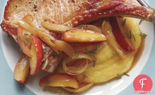 Pork Chops With Sautéed Apples And Polenta