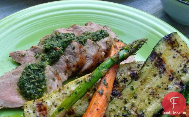 Grilled Pork Tenderloin With Chimichurri And Summer Veggies