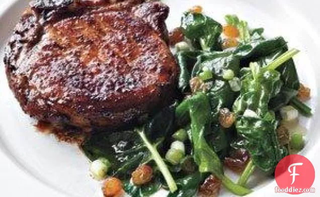 Paprika Spiced Pork Chops With Spinach Saute Recipe