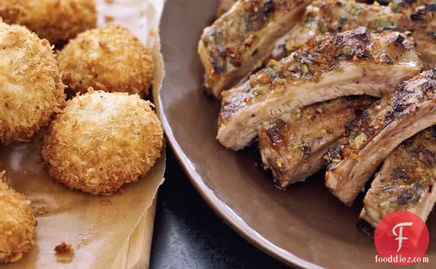 Asian Baby Back Ribs with Panko-Crusted Mushrooms