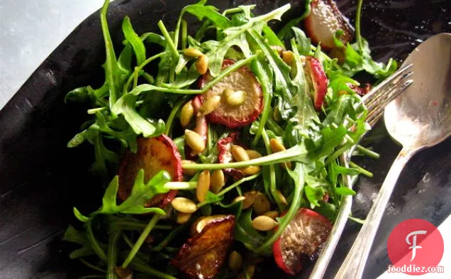Arugula With Radishes, Pumpkins Seeds And Goat Cheese