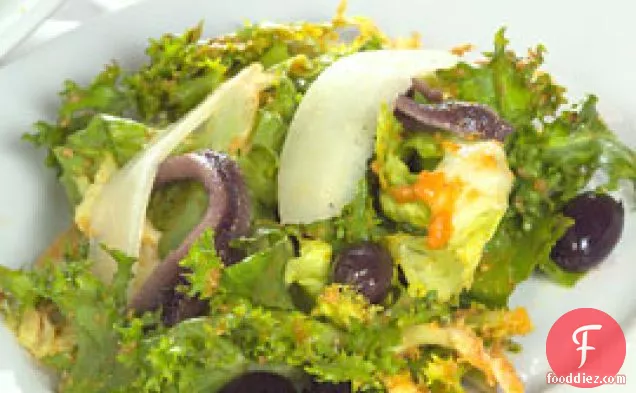 Green Salad With Olives, Manchego & Romesco Sauce