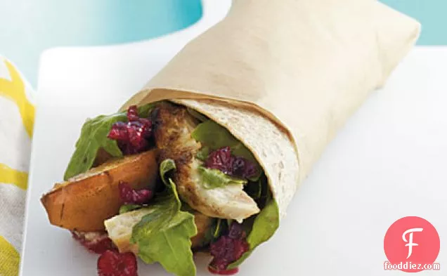 Grilled Chicken, Pear, and Arugula Wrap with Cranberry Vinaigrette