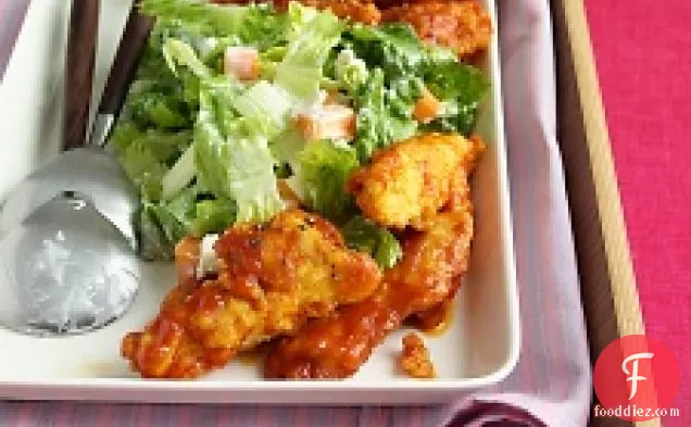Buffalo Chicken Strips With Blue Cheese Salad