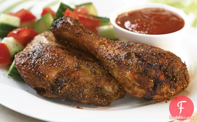 शहद बारबेक्यू सॉस के साथ चिकन को सूखा-रगड़ें