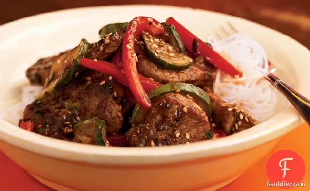 Pork and Stir-Fried Vegetables with Spicy Asian Sauce