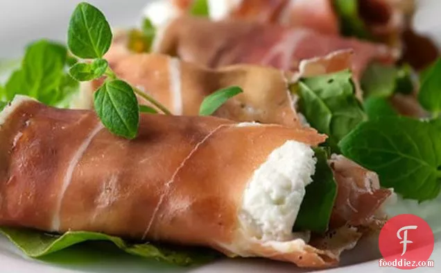 Prosciutto Rolls With Goat Cheese, Arugula And Fig Spread
