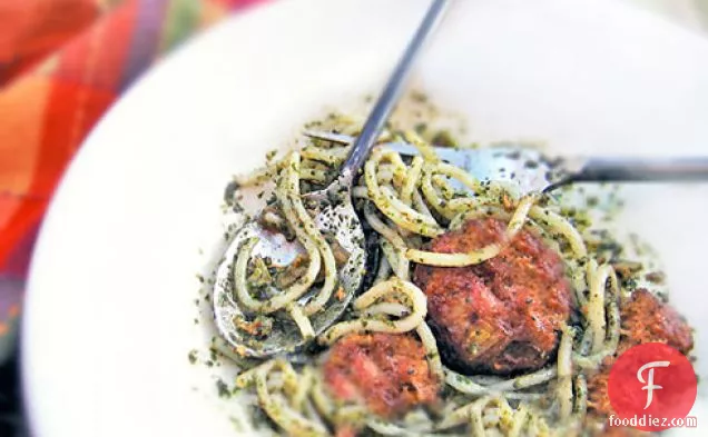 Italian Meatball Recipe With Basil Pesto Pasta