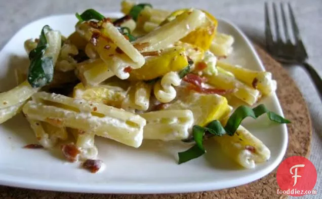 Squash, Bacon, And Goat Cheese Pasta With Basil