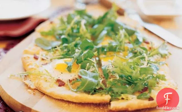 Brunch Flatbread with Eggs, Bacon, and Frisée