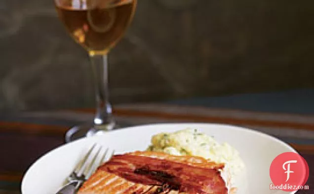 Salmon Seared On Bacon With Balsamic Vinegar, Honey & Rosemary