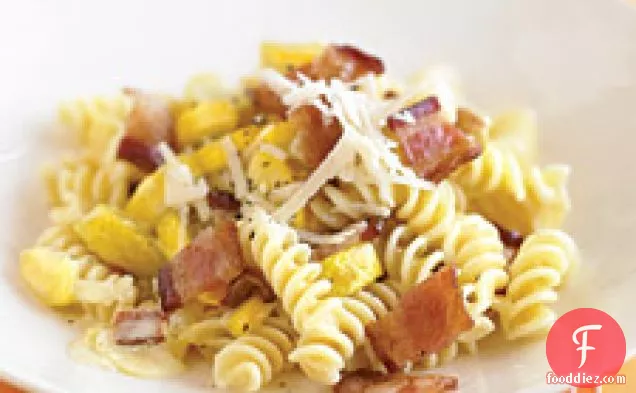 Creamy Fusilli With Yellow Squash And Bacon