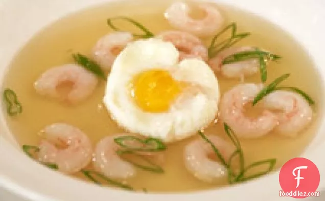 Prosciutto Consomme With Shrimp And Bacon-poached Eggs