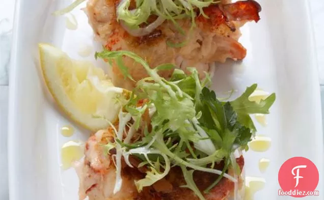 Lobster Cakes With Lemon Aioli And Bacon Frisee Salad