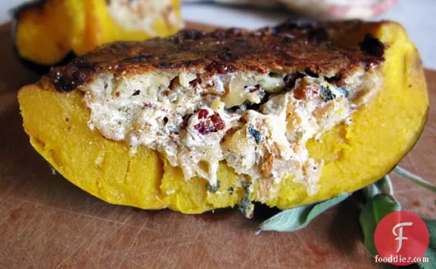 Squash Stuffed With Bread, Cheese, And Bacon