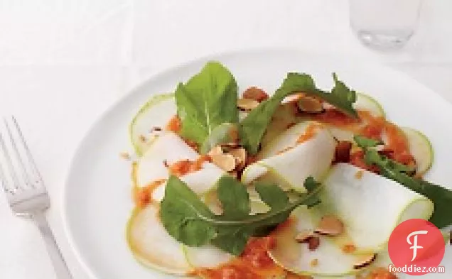 Shaved Kohlrabi And Arugula Salad With Chunky Garlic And Piment