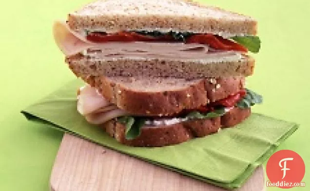 Turkey Sandwich With Ricotta, Red Peppers, And Arugula