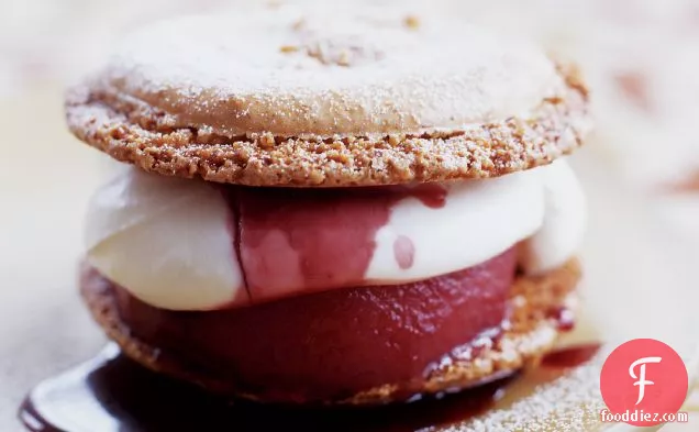 Macaroon Sandwiches with Poached Pears and Devon Cream