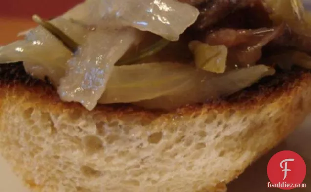 Slow-Cooked Garlic and Onions With Toasted Baguette