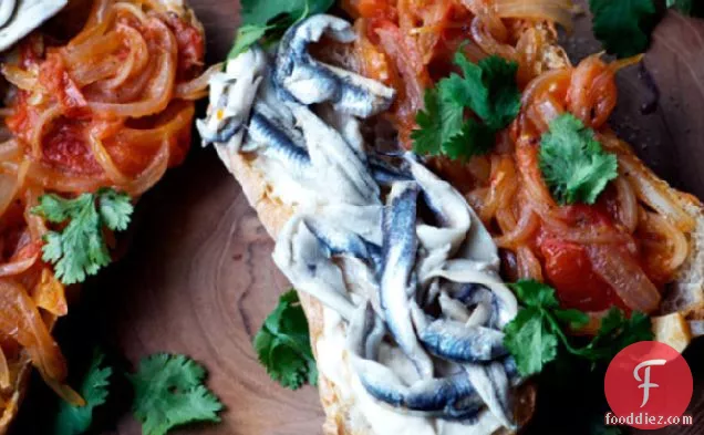 Marinated Anchovy Sandwiches with Tomato-Onion Sauce