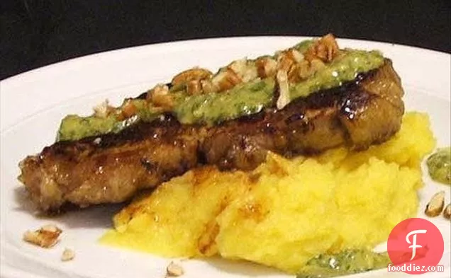 Chargrilled Sirloin With Mash and Salsa Verde