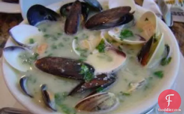 Fish, Clams, and Mussels with White Wine and Garlic